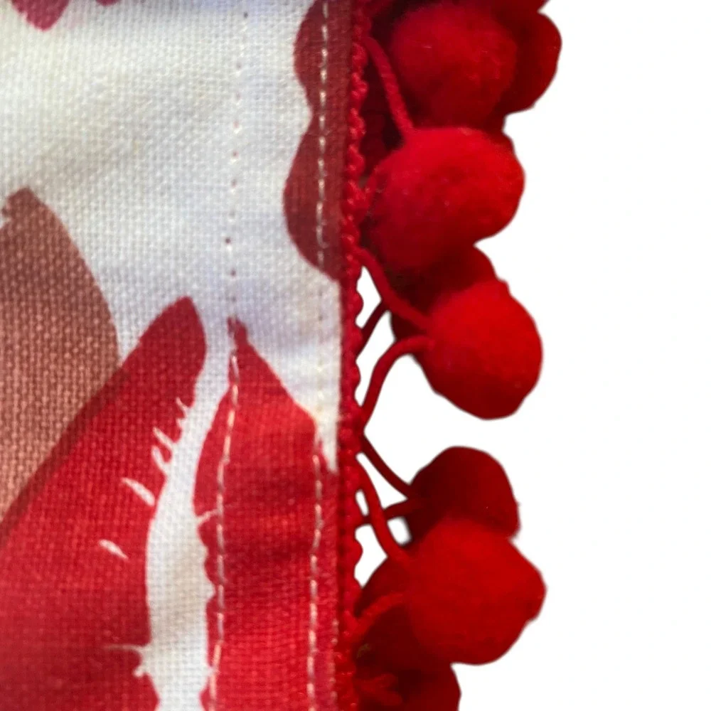 Dalton Brody Lipstick Kisses Cotton Tea‎ Towels Red Pom Pom Trim 2